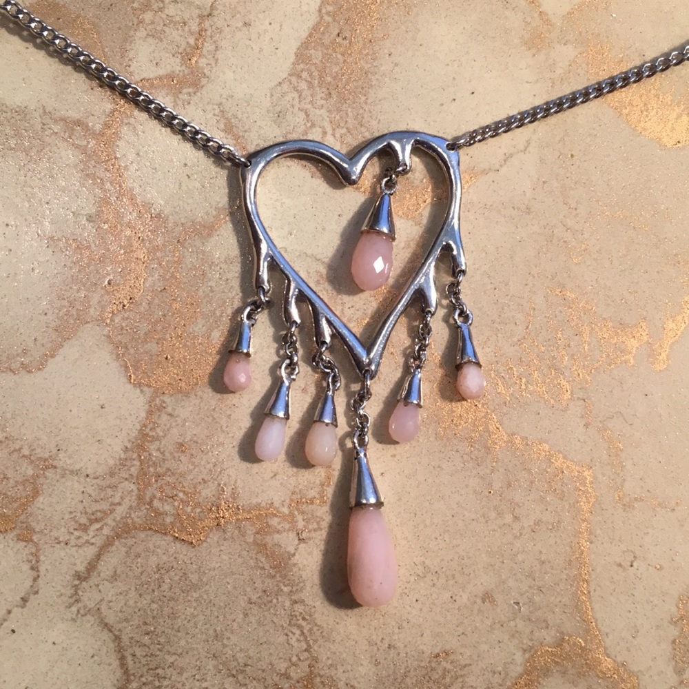Genuine Pink Opal Heart Platinum/Sterling - Picture 5 of 6